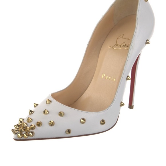 Christian Louboutin White Heels with Gold Studs - Picture 1 of 3